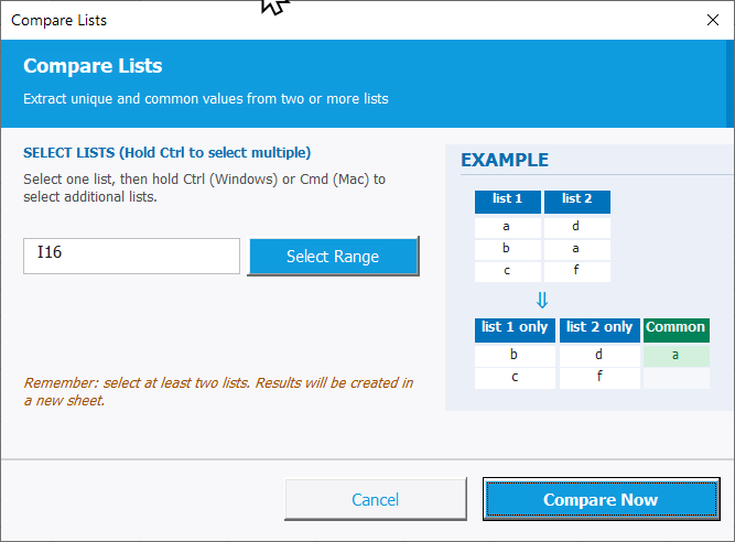 Compare Lists Settings