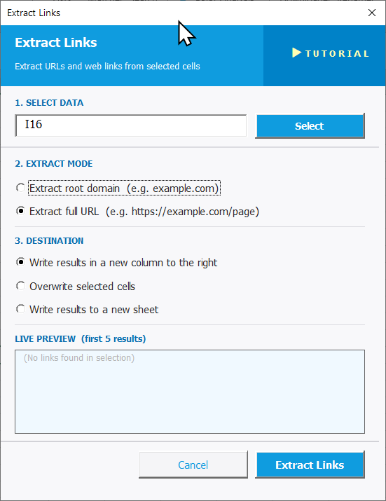 Extract Links Settings