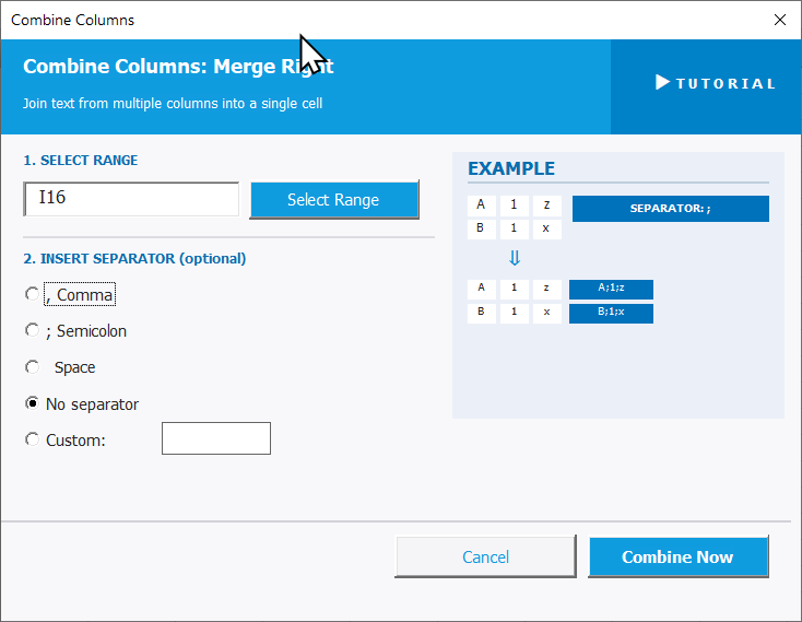 Combine Columns Settings