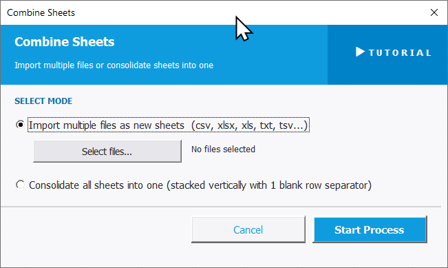 Combine sheets Settings