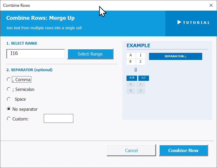 Combine Rows Settings