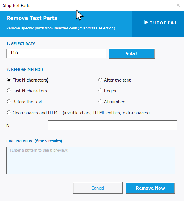 Remove Text and Spaces Settings