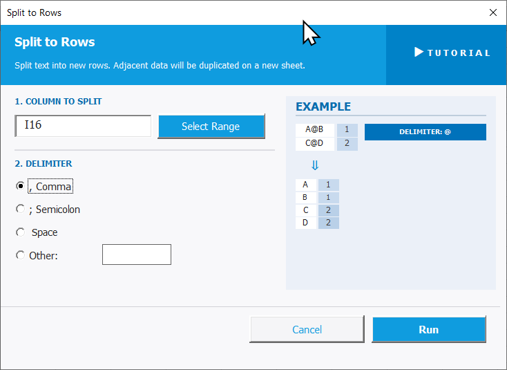 Split to Rows Settings