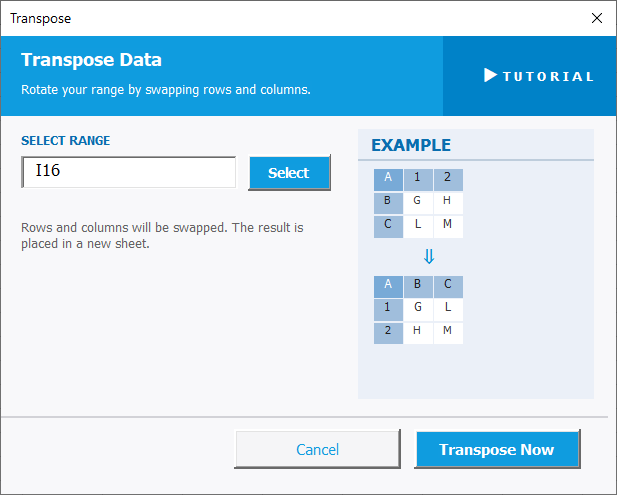 Transpose Table Settings